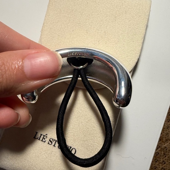 Lié Studio Silver Plated Crescent Hair Tie with Black Elastic - Picture 5 of 6